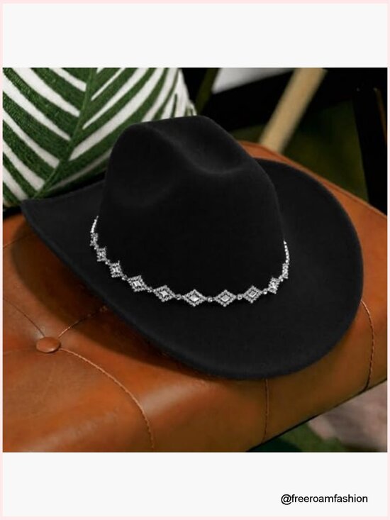 Rhinestone Western Cowboy Hat Suede Felt Wide Brim Unisex Foldable main image 6